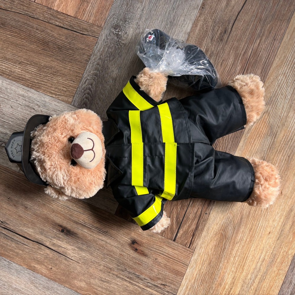 Build A Bear Firefighter Plush Teddy Bear with Helmet Jacket Pants and Boots